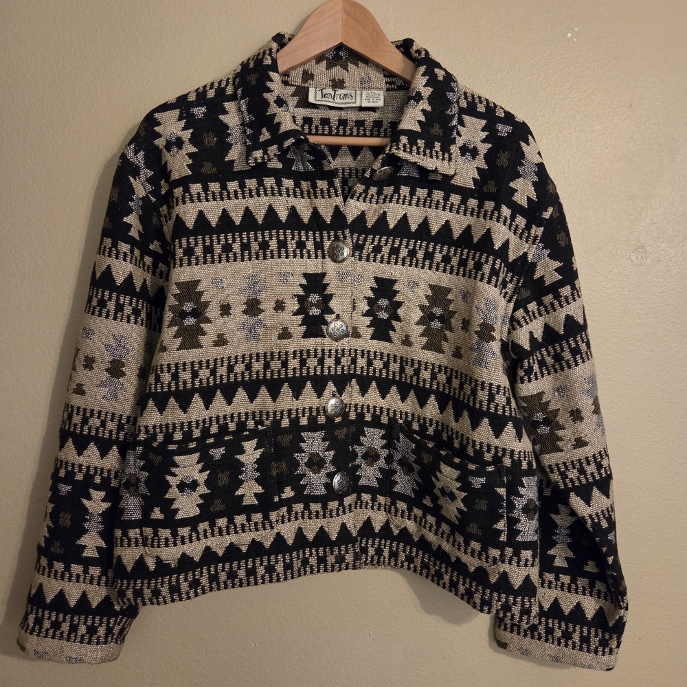 TANTRUMS Vintage Southwestern Aztec Button Front Tapestry Jacket Women's Size PS